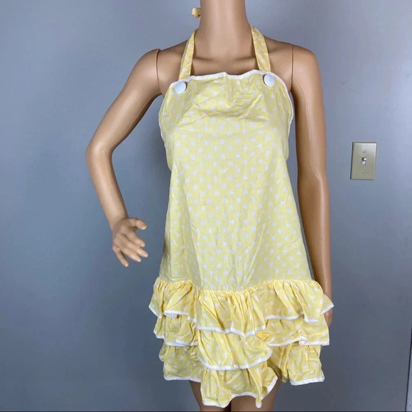 Kitchen Apron Kay Dee Designs Yellow Polka Dot Tiered Ruffles EUC - Picture 1 of 5